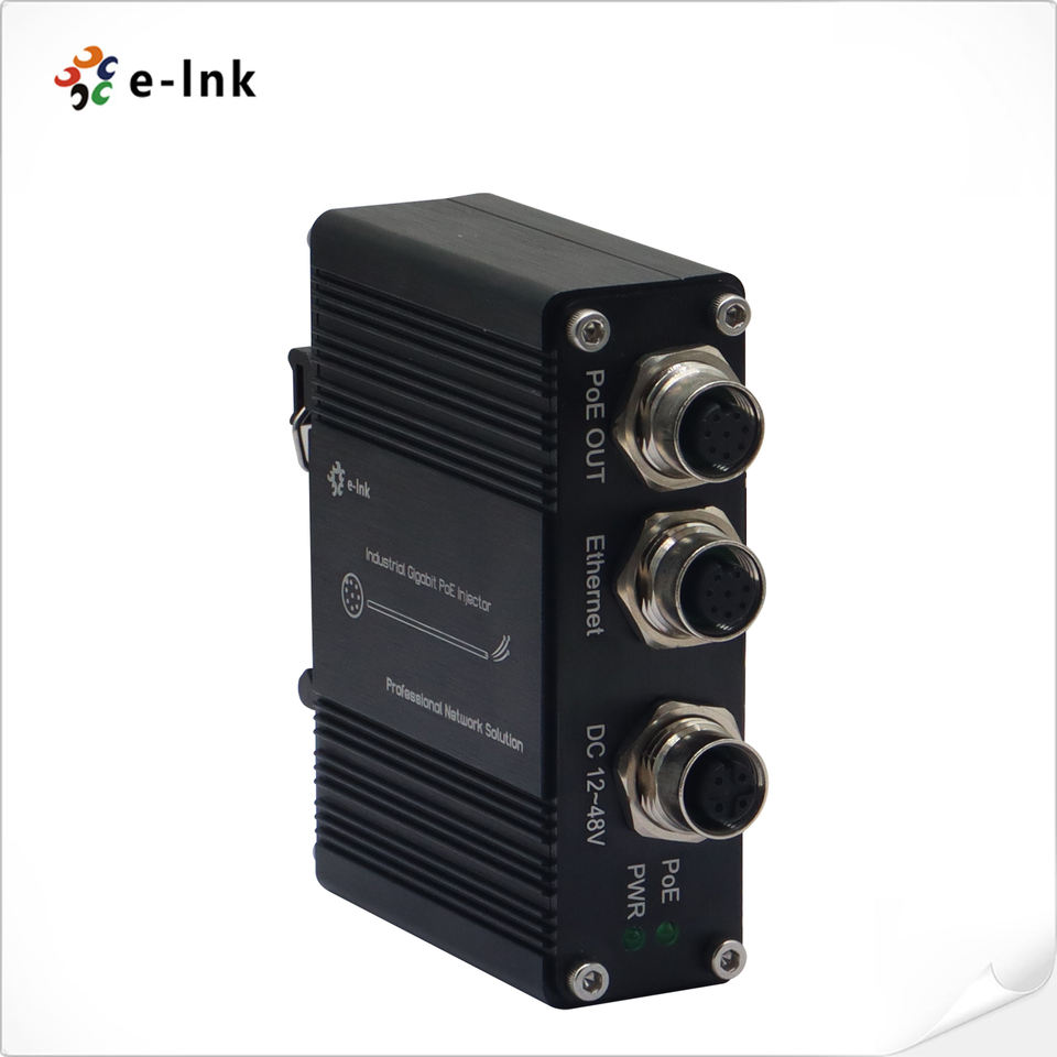 EN50155 Industrial 10/100/1000M 30W PoE Injector with M12 Connector Support DIN-Rail