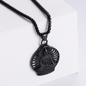 Collar con colgante de Buda de acero inoxidable para hombre, estilo retro punk, diseño geométrico 19064 - Product Image 4