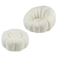 Fauteuil lounge pivotant en forme de citrouille blanc crème avec repose-pieds
