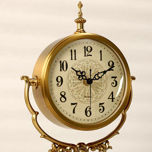 European Retro <b>Table</b> <b>Clock</b> Circular Gold Finish Home Decor Desktop Ornament Light Luxury Style - Product Image 3