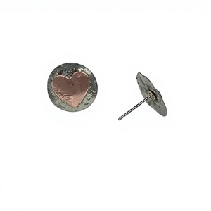 stainless steel and Copper Heart Pattern <b>Post</b> <b>earrings</b> Hammered Details Fashionable Wedding Party Stud <b>Earrings</b> - Product Image 3