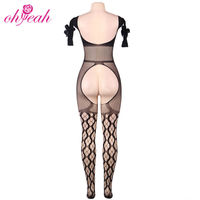 Ohyeah Lingerie sexy grande taille pour femmes, motif noir ajouré, entrejambe ouvert, buste ouvert, body en résille