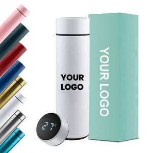 Bouteille d'eau intelligente en acier inoxydable 500 ml avec logo personnalisé, affichage numérique LED de la température, thermos minimaliste - Product Image 1