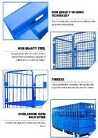 Conteneur à roulettes pliable en treillis métallique HDNT ODM personnalisable, cadre galvanisé, pour stockage et transport en entrepôt industriel
