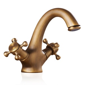 Robinet de lavabo en laiton massif de style antique, à montage sur pont, à poignée unique, robinets à débit contrôlé, eau chaude et froide, pivotant, sans fuite, qualité hôtelière - Product Image 1