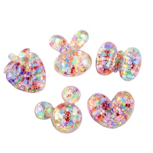 Sequin Care Bunny Flatback Resin Charms Sequin Care Bunny For Slime Mobile Case Keychain DIY Craft Decoration Flat Back Resin