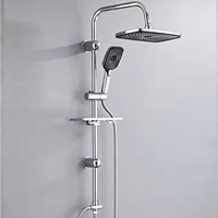 Ensemble de douche pluie contemporain en acier inoxydable chromé avec robinets thermostatiques et jet doux poli pour salles de bain