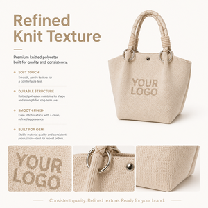 Bolso Tote Tejido de Color Sólido con Logotipo Personalizado SHINY, Bolso de Mano de Punto Grueso Resistente con Asa de Anillo Metálico para Uso Diario de Mujeres, OEM - Product Image 3