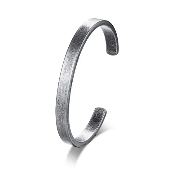 Antique Silver Stainless Steel Open Cuff Bangle Vintage Retro Style Bangle Bracelets for Men Boy