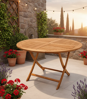 Table ronde pliante en teck moderne fabriquée à Jepara pour la salle à manger extérieure de la ferme/du parc/de l'hôtel/de la cuisine - Durable