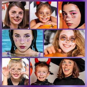 6 Pezzi Tatuaggi Temporanei per il Viso a Tema Halloween con Zucche, Pipistrelli, Ragni, Accessori per Adulti e Bambini - Product Image 6