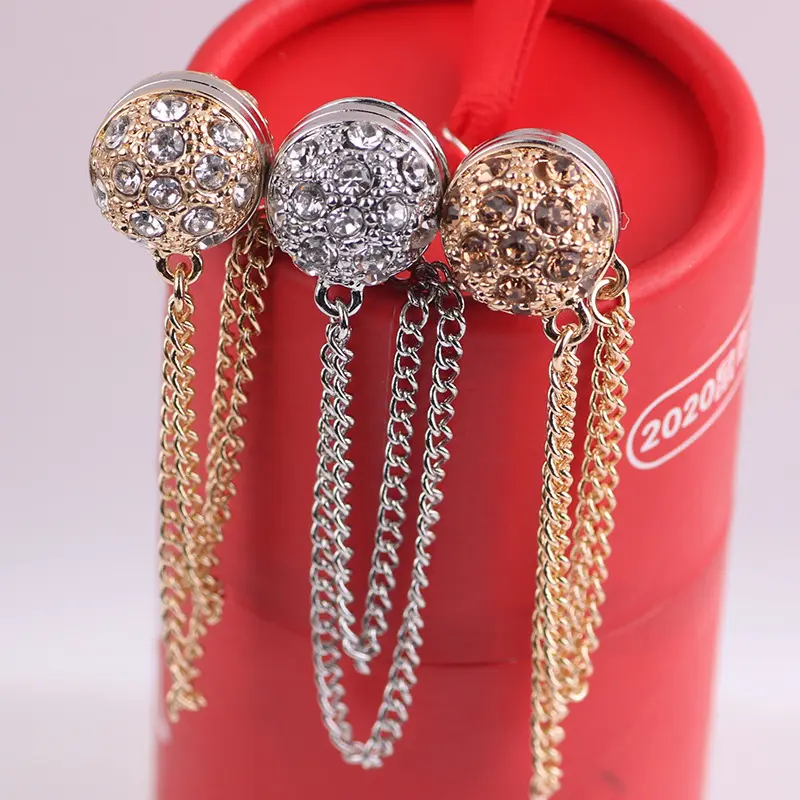 12Pcs/lot Strong Magnet Metal Brooches Gold Chain Diamonds Hijab Pins Magnetic Safety Pin Scarf Buckle Muslim Fashion Jewelry