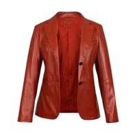 Blazer pour femme en peau de mouton rouge véritable, à un seul bouton, respirant, léger, coupe ajustée, mode automne/printemps/hiver, pour le bureau