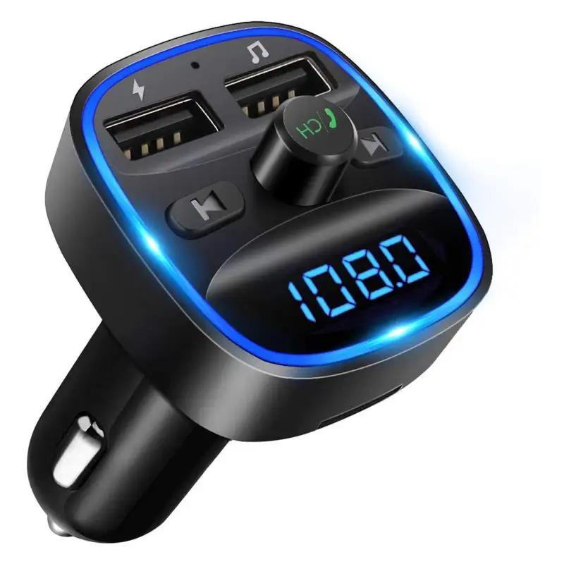 Handfree Call and Dual Usb Charging Usb c Car MP3 Radio blue'tooth FM Transmitter with LED