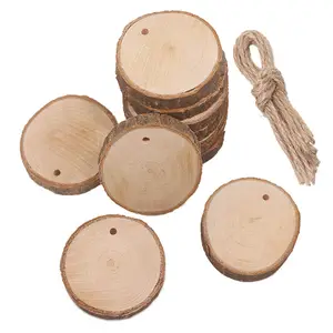 DIY new product wholesale wooden decoration pieces craft tree log oval round pine unfinished natural wood slices