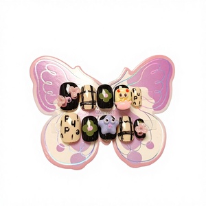 10 Pièces Grandes Faux Ongles Adhésifs pour Enfants, Motifs Mignons Fleurs et Étoiles, Autocollants pour Ongles pour Enfants de 10 à 18 Ans - Product Image 1