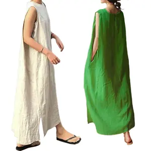 Liu Ming Spring Summer Fashion Women Casual Linen Cotton Loose Long Dress