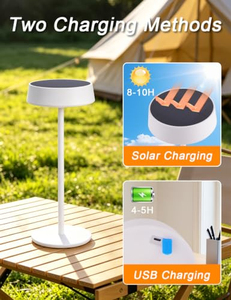 โคมไฟตั้งโต๊ะโซลาร์เซลล์ไร้สายแบบชาร์จไฟได้ 2000mAh ควบคุมด้วยระบบสัมผัส LED เหมาะสำหรับร้านอาหาร โรงแรม ภายนอกอาคาร ขายส่ง สไตล์โมเดิร์น นอร์ดิก ปรับความสว่างได้ - Product Image 5
