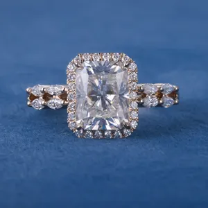 Factory Price S925 Silver 9K 10K 14K 18K Solid Gold 3ct D VVS Radiant Moissanite Diamond Engagement Wedding Halo Ring For Women