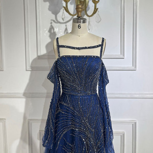 <span class=keywords><strong>Vestido</strong></span> de Noche Árabe Elegante y de Lujo Serene Hill LA72469 2025 <span class=keywords><strong>Azul</strong></span> <span class=keywords><strong>Marino</strong></span> con Cuentas, Hombros Descubiertos, Corte en A y <span class=keywords><strong>Tirantes</strong></span> - Product Image 2