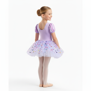 Robe de tutu de ballet à paillettes lavande pour filles, style princesse, costume de danse pour enfants avec manches bouffantes pour les fêtes d'anniversaire - Product Image 2