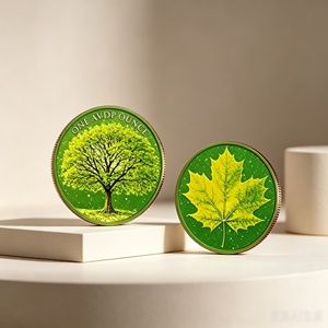 Pièce de monnaie de défi personnalisée en cuivre pur de 1 oz, motif 2D Arbre de Vie et feuille d'érable, pour collection sur la nature et cadeau décoratif - Product Image 4