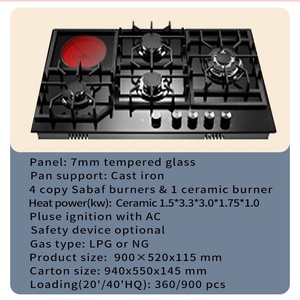 Gas de soporte de hierro fundido pesado, gran oferta, aparato de cocina, encimera de Gas de vidrio templado, estufa de Gas integrada, cocina de Gas de 5 quemadores - Product Image 5