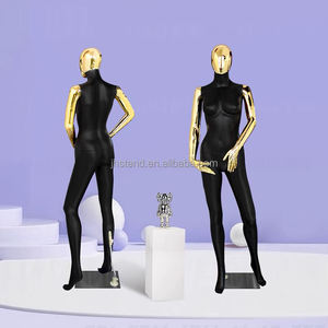 Maniquí de cuerpo completo femenino de fibra de vidrio negro mate a la moda brazo dorado Maniki modelo de pie ropa de mujer maniquíes de exhibición - Product Image 2