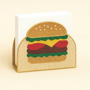 Cubierta de Caja de Servilletas con Cuentas y Bordado de Hamburguesa, Porta Servilletas con Temática de Comida, Decoración de Mesa para Restaurantes y Cafeterías, Regalos, Adornos Decorativos al por Mayor - Product Image 1