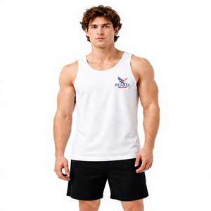 <b>White</b> Muscle <b>Men's</b> <b>Tank</b> <b>Top</b> Knitted Casual Quick-Dry Poly Spandex Solid Sleeveless Sports Workout Wear - Product Image 1