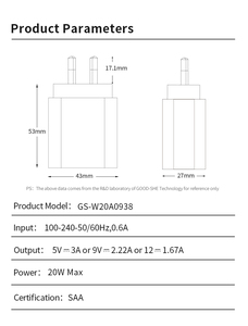 Australie Nouvelle-Zélande AU 20W <span class=keywords><strong>USB</strong></span> <span class=keywords><strong>C</strong></span> Chargeur <span class=keywords><strong>PD</strong></span> Fast Charger Block Type <span class=keywords><strong>C</strong></span> <span class=keywords><strong>Power</strong></span> <span class=keywords><strong>Delivery</strong></span> Wall Charger Adapter - Product Image 5