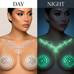 Listo para Enviar: Pegatinas de Diamantes Acrílicos que Brillan <span class=keywords><strong>en</strong></span> la Oscuridad para el Pecho, Joyería Luminosa para el Cuello, Pezoneras de Diamantes de Imitación para Fiestas Rave - Product Image 1
