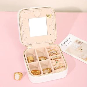 Plush Emerald Velvet Travel Jewelry Box Organizer Travel Small Earring travel cases custom logo leather jewelry box with mirror