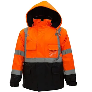 Veste de Construction de sécurité Veste coupe-vent réfléchissante haute visibilité Travailleur d'hiver Fluo Orange Hommes Veste 10 pcs