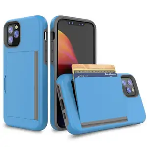 Casing ponsel Slot kartu belakang untuk iPhone 14 15 casing wadah kartu untuk ponsel casing ponsel gaya bisnis mewah Pria pelindung ponsel