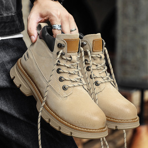 Nouvelles bottes d'hiver pour hommes 2025, bottes jaunes à la cheville, microfibre imperméable, lacets, bottes tendance, polyvalentes, bottes de travail, mode décontractée - Product Image 2