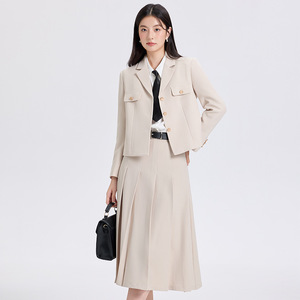 Women's Dark Gray Suit Set Midi Skirt Professional Workwear For Office Interviews Solid Color Polyester Fabric - Product Image 2