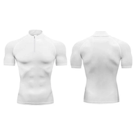 Summer Men's Tight Elastic Plain o-neck Fitness Training Basketball Running Zipper Fashion Casual Quick-drying Short Sleeves