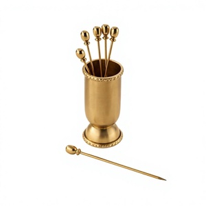 Palillos de Cóctel Dorados Duraderos con Soporte, Herramientas de Barra Metálicas Reutilizables, Accesorios para Bebidas y Cócteles, Herramientas para Bartender - Product Image 1