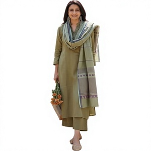 Traditional GREEN Floral Printed Cotton <b>Kurta</b> Set With Dupatta Loose Fit Floor-Length Casual Wear <b>For</b> <b>Women</b> India Pakistan Style - Product Image 1
