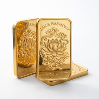 Barre de lingot en or plaqué or avec motif de lotus en relief 3D personnalisé, souvenir hydraulique pour cadeau d'affaires haut de gamme