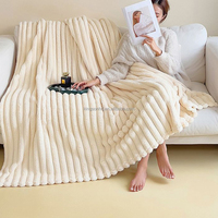 Plaid lourd et chaud en fausse fourrure de lapin, couleur beige crème unie, 100% polyester, anti-bactérien, pour canapé et lit