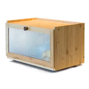 Legend Private Label Farmhouse Bread Box Storage Container Large Bamboo Bread Box With Window For Kitchen Counter