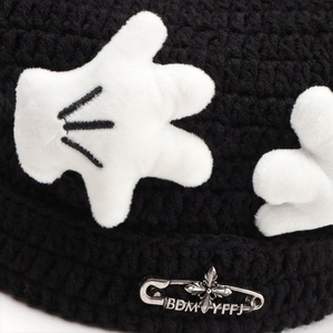 Bonniewhappy Knitted Beanie <b>Hat</b> With Mickey Hands Embroidery For Women Winter <b>Warm</b> Casual Style - Product Image 2