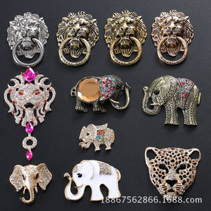 Accesorios Retro al por Mayor con Cabeza <span class=keywords><strong>de</strong></span> León y Leopardo, Aleación <span class=keywords><strong>de</strong></span> Elefante con Pedrería, Materiales para Manualidades DIY - Product Image 1