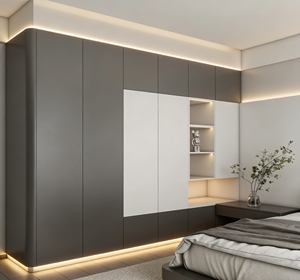 BALOM Minimalist Grey & <b>White</b> Built-in Closet - LED Lights & Open <b>Shelf</b>, Spacious Bedroom Storage for Home Interior - Product Image 1