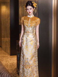 S1030Y 2026 Nuevo Vestido <span class=keywords><strong>de</strong></span> Banquete Estilo <span class=keywords><strong>Qipao</strong></span> Cheongsam Xiuhu con Bordado Pesado, Vestido <span class=keywords><strong>de</strong></span> <span class=keywords><strong>Novia</strong></span> Chino para Compromiso, Dragón Fénix Kwa - Product Image 1