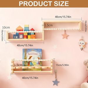 Mensola da Parete <span class=keywords><strong>per</strong></span> <span class=keywords><strong>Cameretta</strong></span> Bambini con Perline in Legno, Decorazione Murale, Mensole Fluttuanti <span class=keywords><strong>per</strong></span> Bambini, Sala Giochi, Camera da Letto - Product Image 3