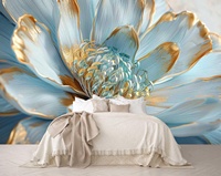 Papier peint floral 3D en soie artificielle, tournesol, feuilles vertes dorées, installation facile pour la décoration murale intérieure