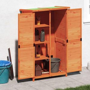 Caseta de Almacenamiento de Madera, Madera de Pino Sólida, Organizador de Herramientas de Jardín, Color Marrón, con Techo Impermeable para Patio Trasero - Product Image 2